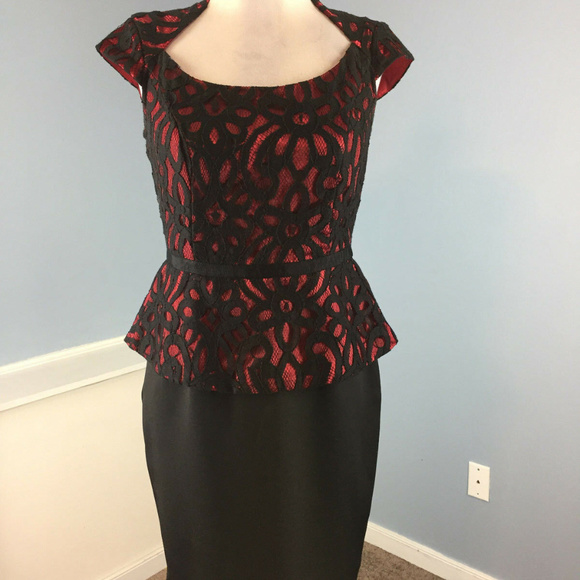 Just...Taylor | Dresses | J Taylor Black Red Lace Overlay Peplum Dress
